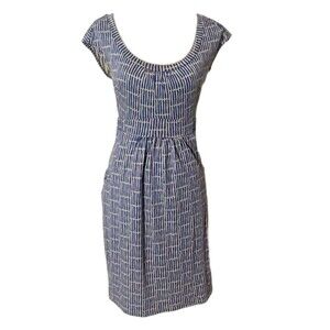 Boden Dress Womens Size 10 Blue Tan Geometric Jersey Knit Scoop Neck